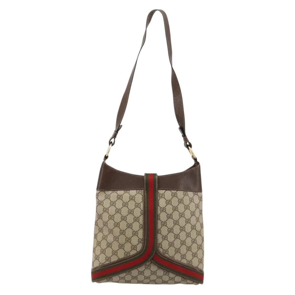 Gucci Brown Monogram Leather Trimmed Shoulder Bag