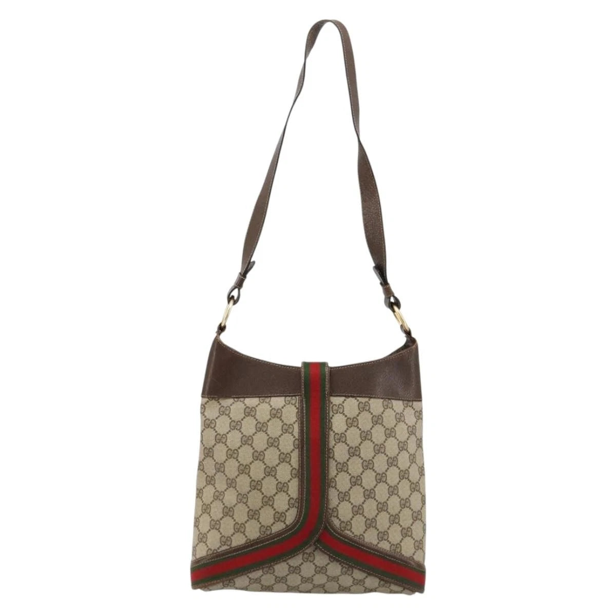 Gucci Brown Monogram Leather Trimmed Shoulder Bag