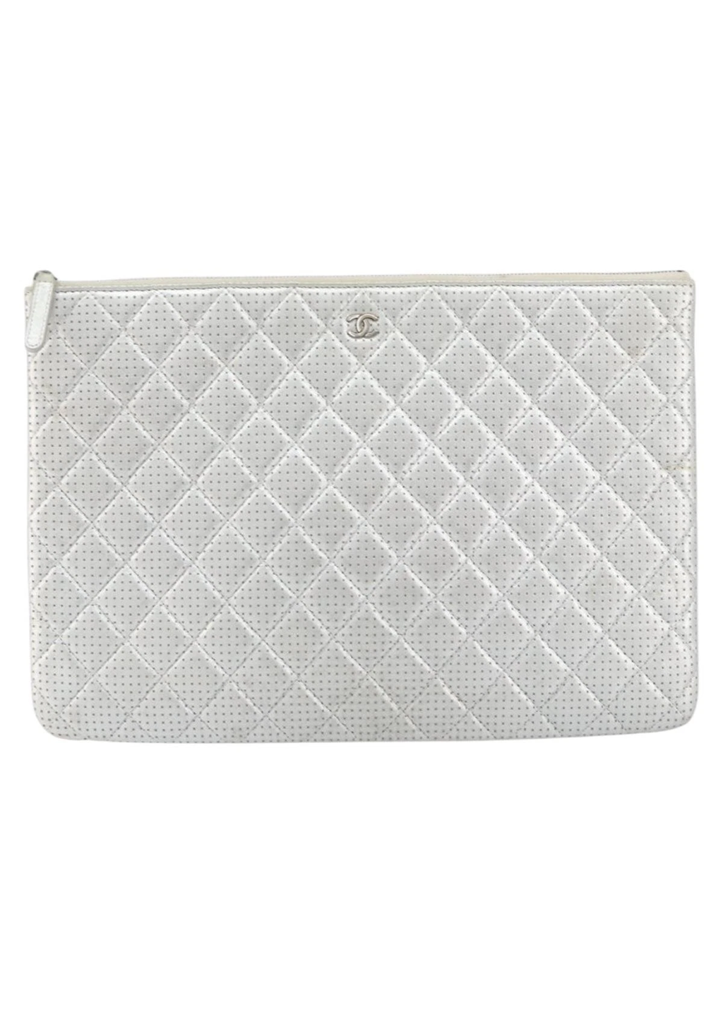 Chanel Silver Quilted Leather Clutch