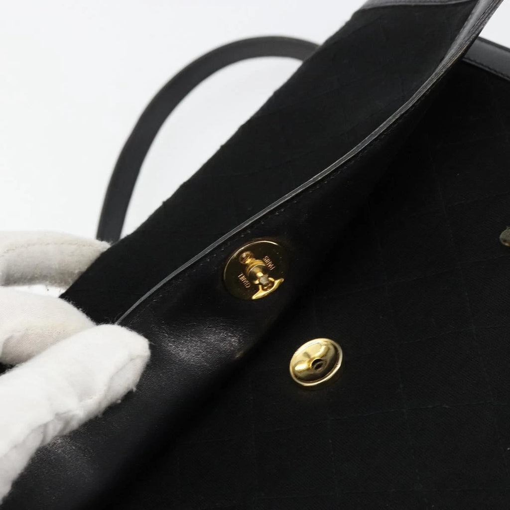 Chanel Black Leather and Cotton Tote