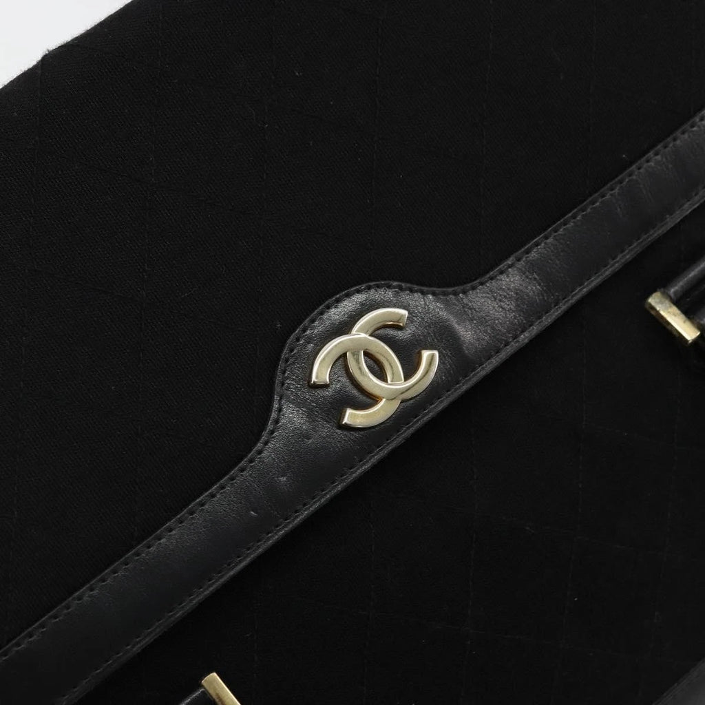 Chanel Black Leather and Cotton Tote