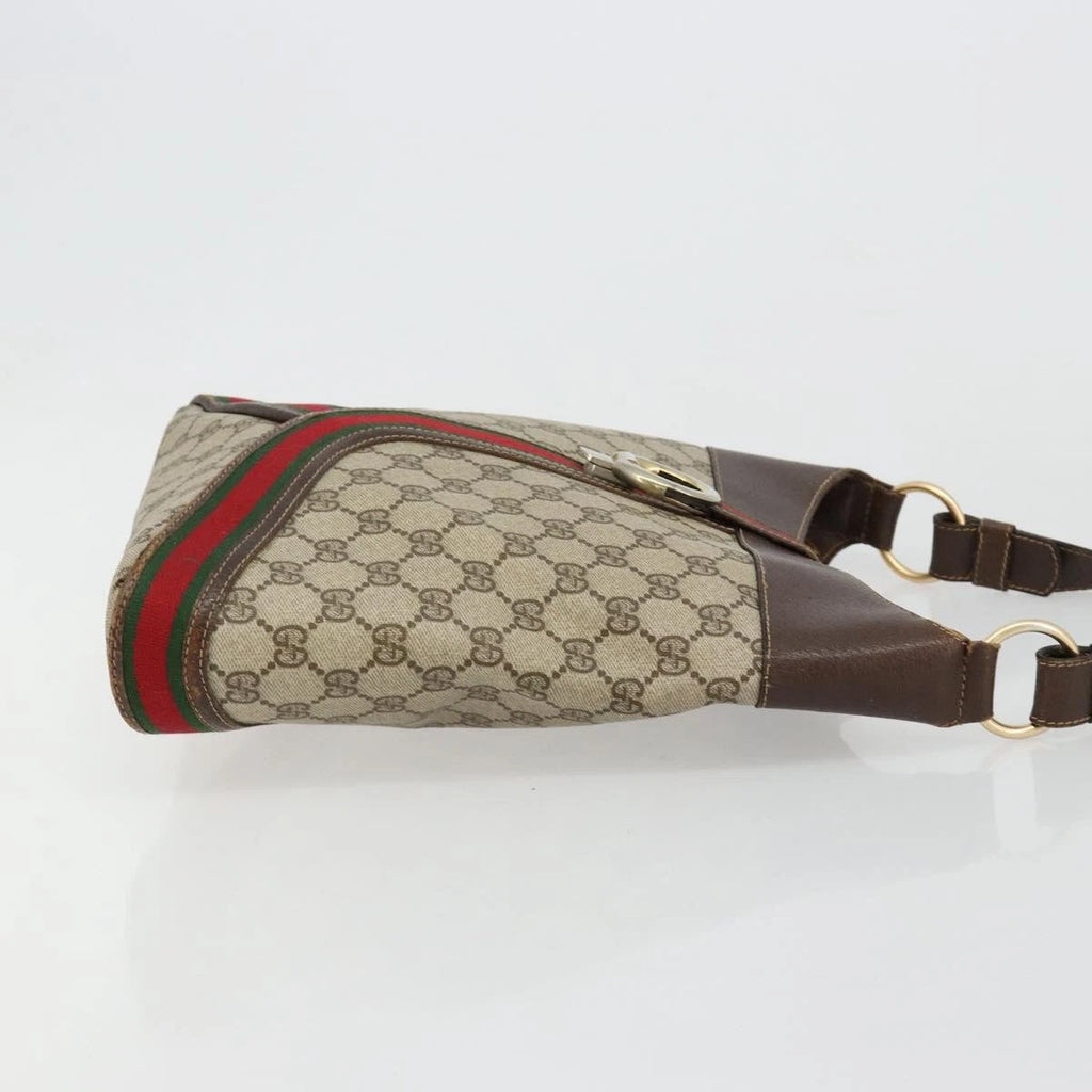 Gucci Brown Monogram Leather Trimmed Shoulder Bag