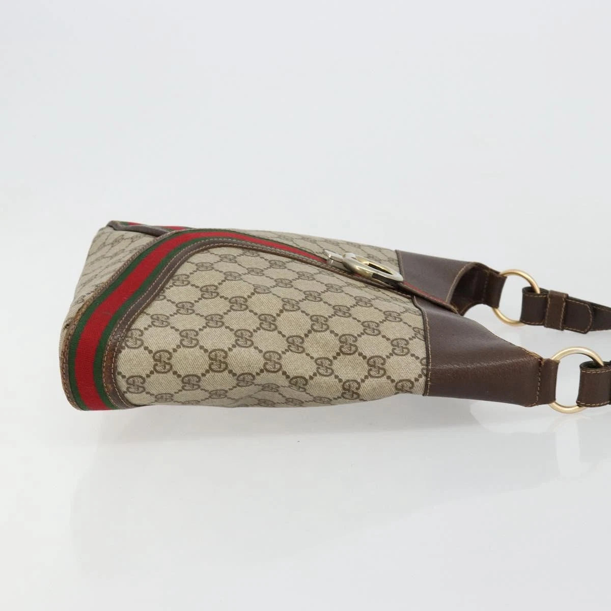 Gucci Brown Monogram Leather Trimmed Shoulder Bag