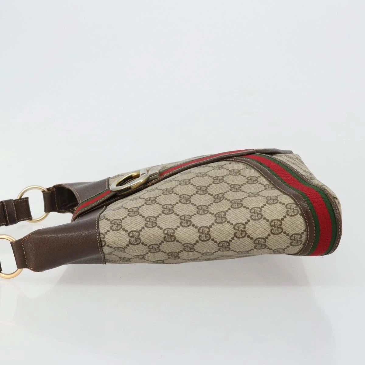 Gucci Brown Monogram Leather Trimmed Shoulder Bag