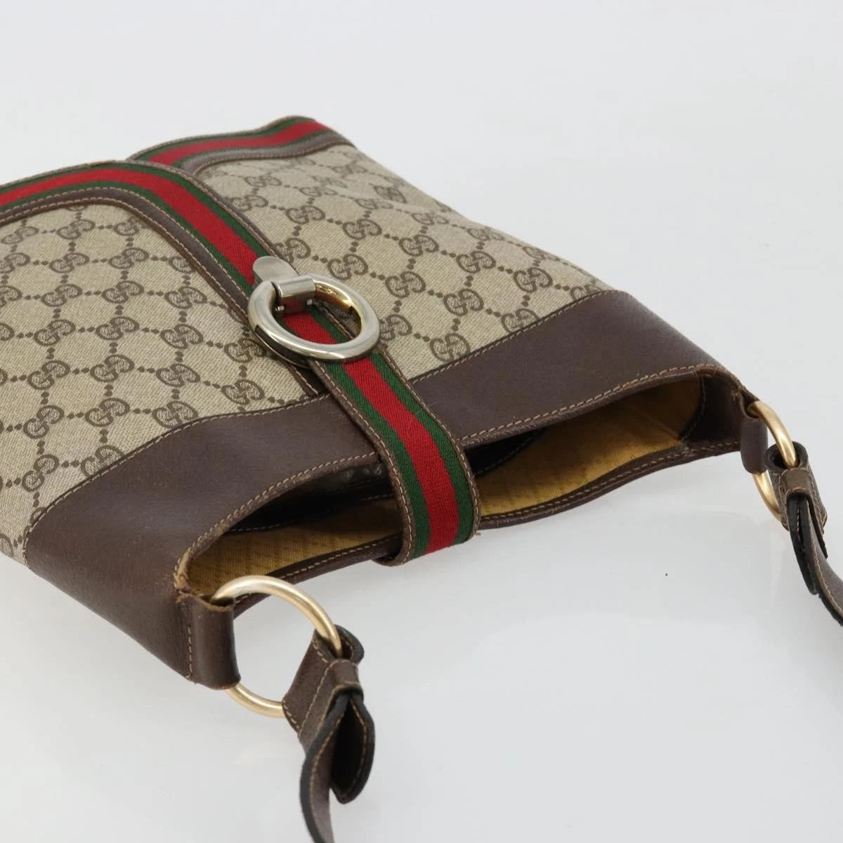 Gucci Brown Monogram Leather Trimmed Shoulder Bag
