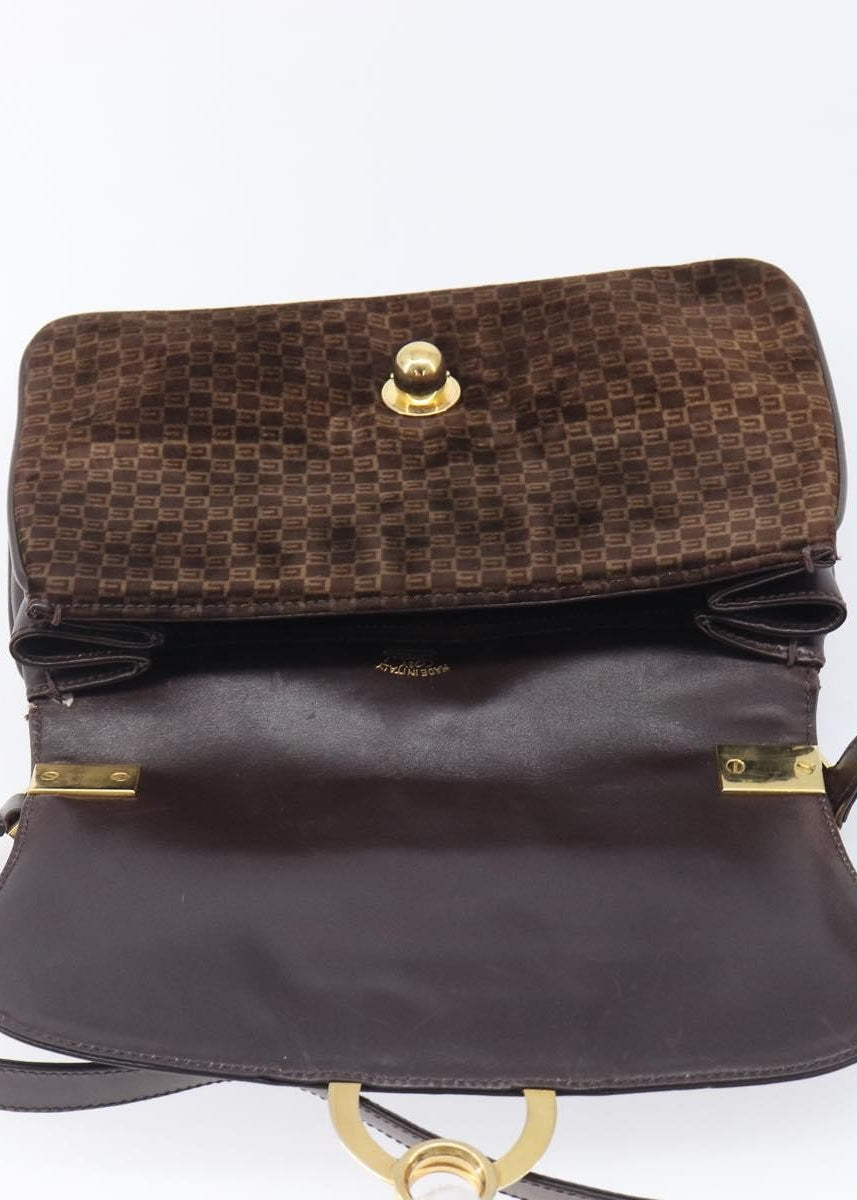 Gucci Dark Brown Suede Shoulder Bag open flap