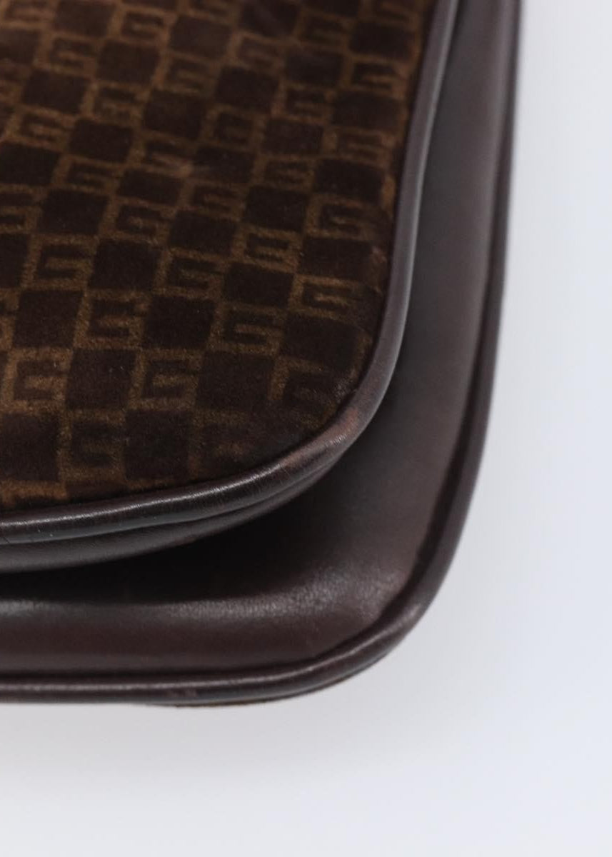 Gucci Dark Brown Suede Shoulder Bag corner detail