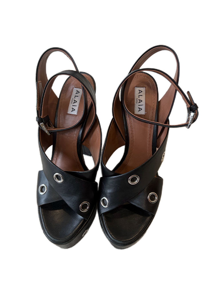 Alaïa Black Eyelet Platform Heels