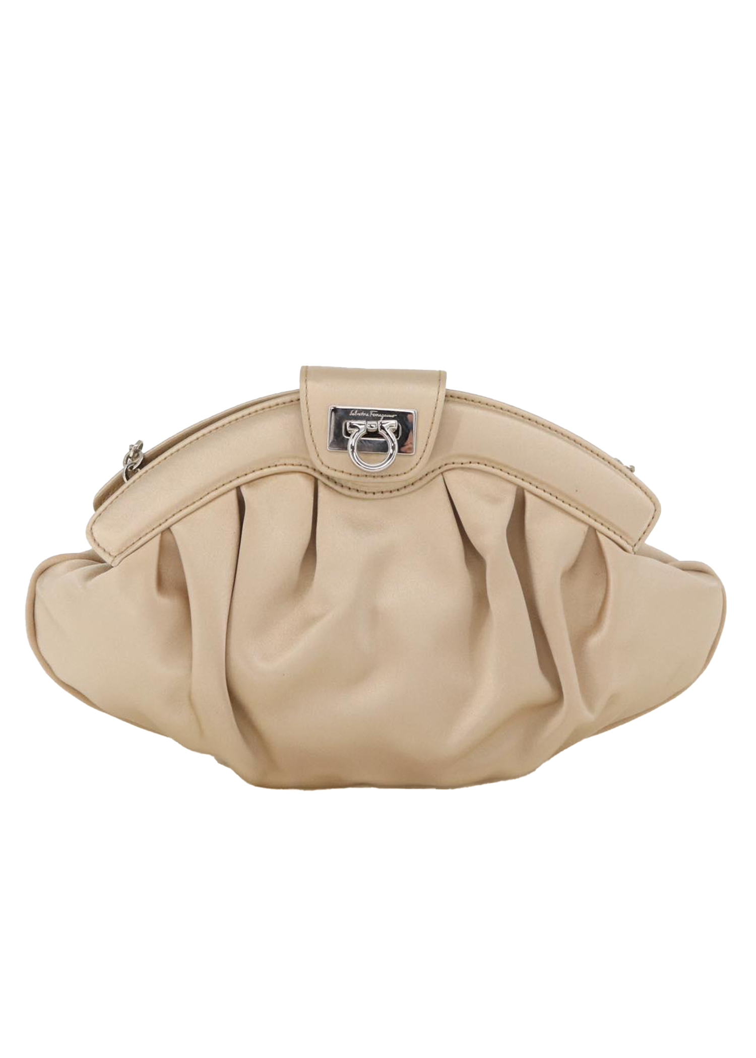 Ferragamo Beige Satin Evening Handbag