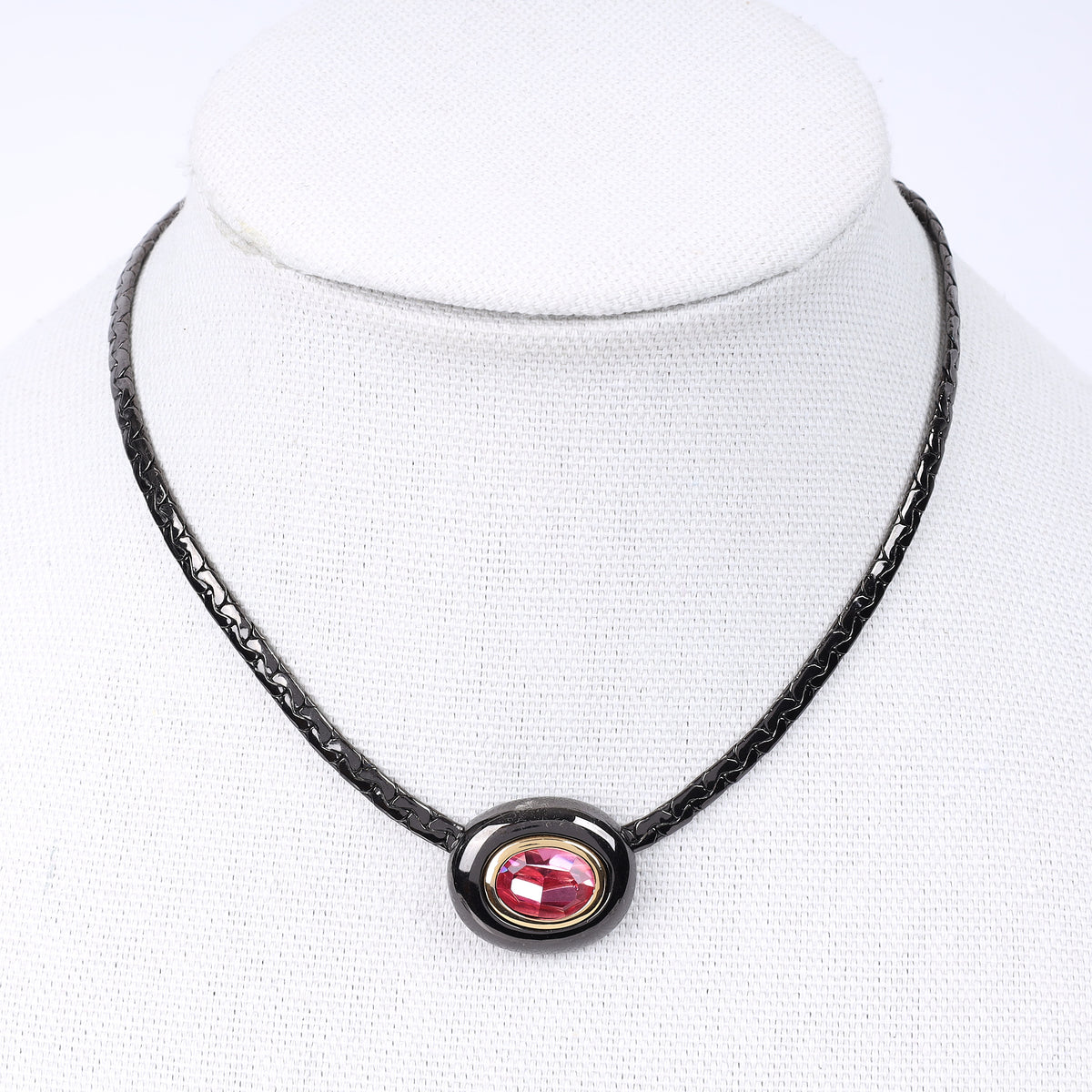 YSL Pink Crystal Black Choker Necklace front