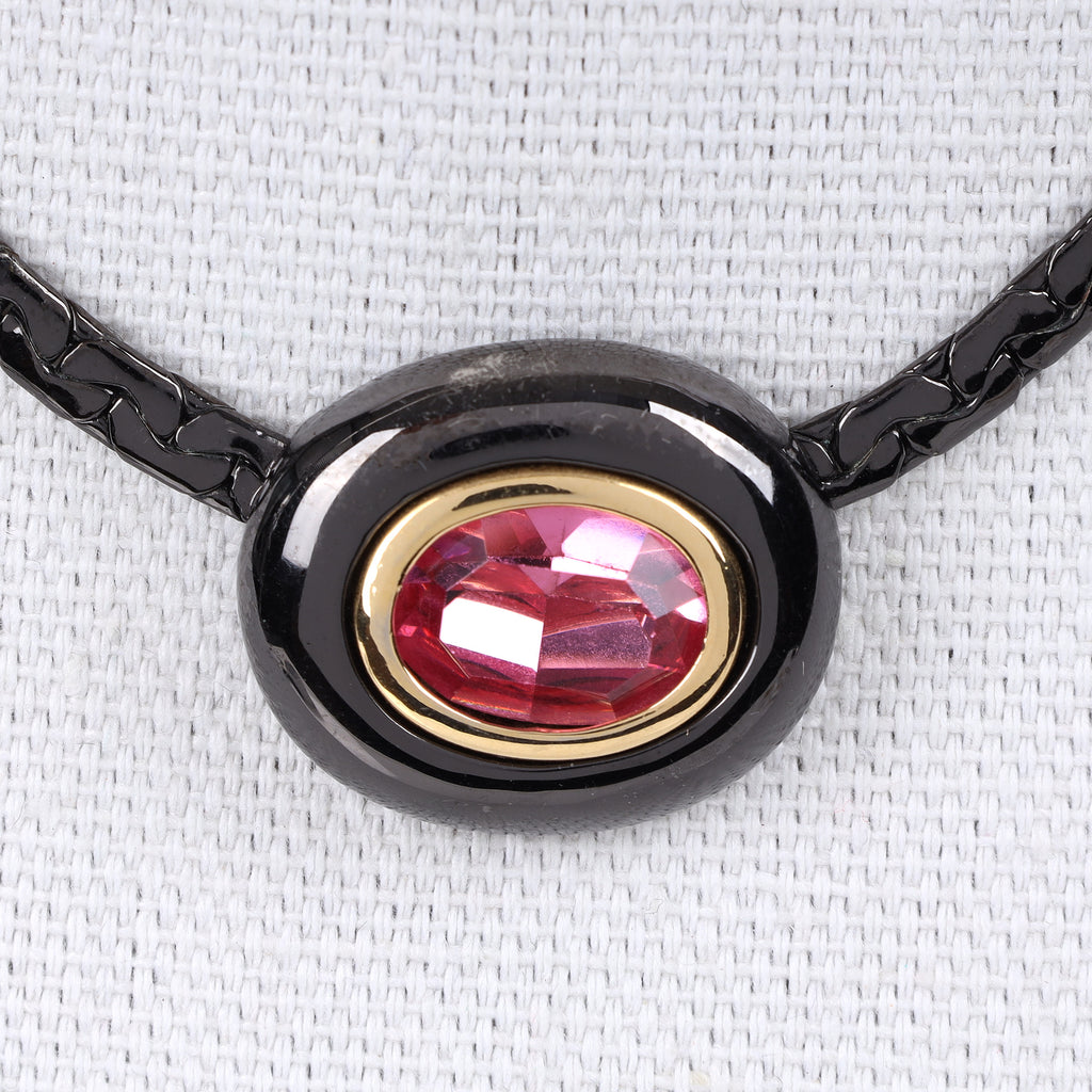 YSL Pink Crystal Black Choker Necklace back