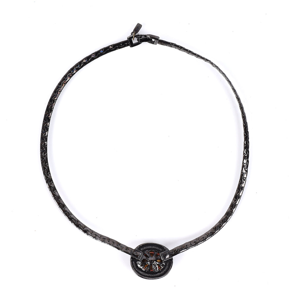 YSL Pink Crystal Black Choker Necklace full length