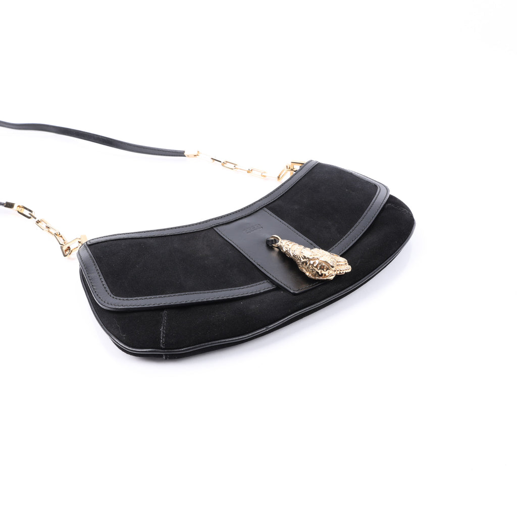 Gucci Black Suede Tiger Head Shoulder Bag side