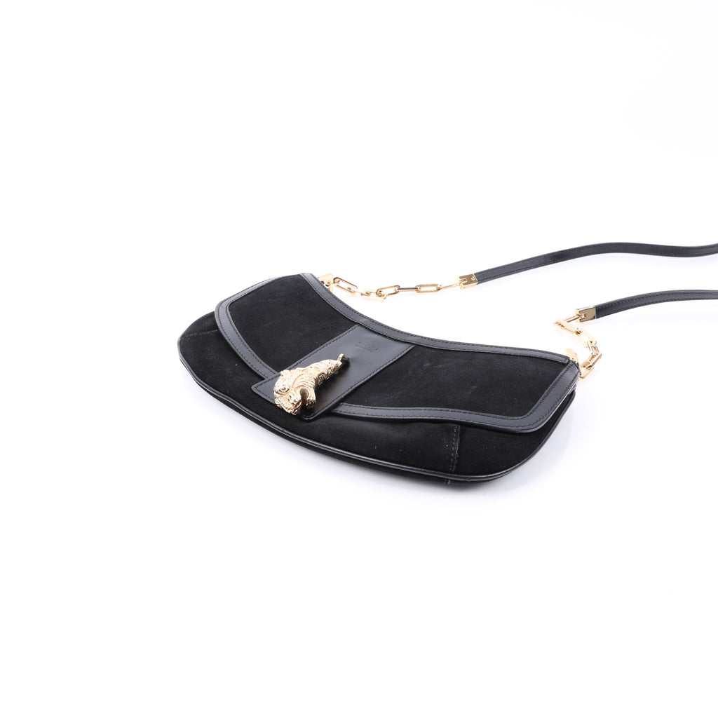 Gucci Black Suede Tiger Head Shoulder Bag side