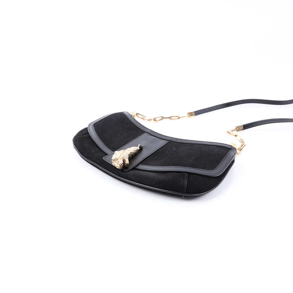 Gucci Black Suede Tiger Head Shoulder Bag side