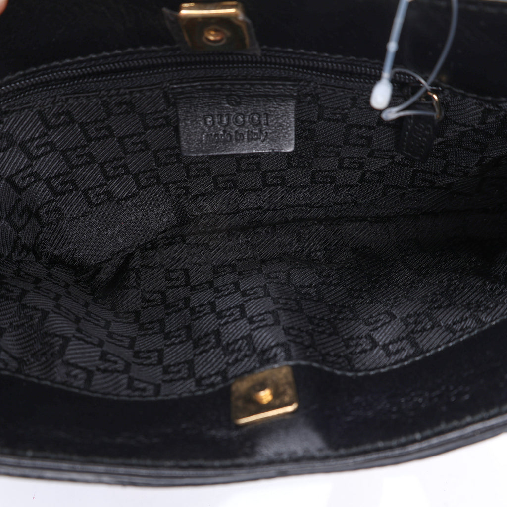 Gucci Black Suede Tiger Head Shoulder Bag interior lining