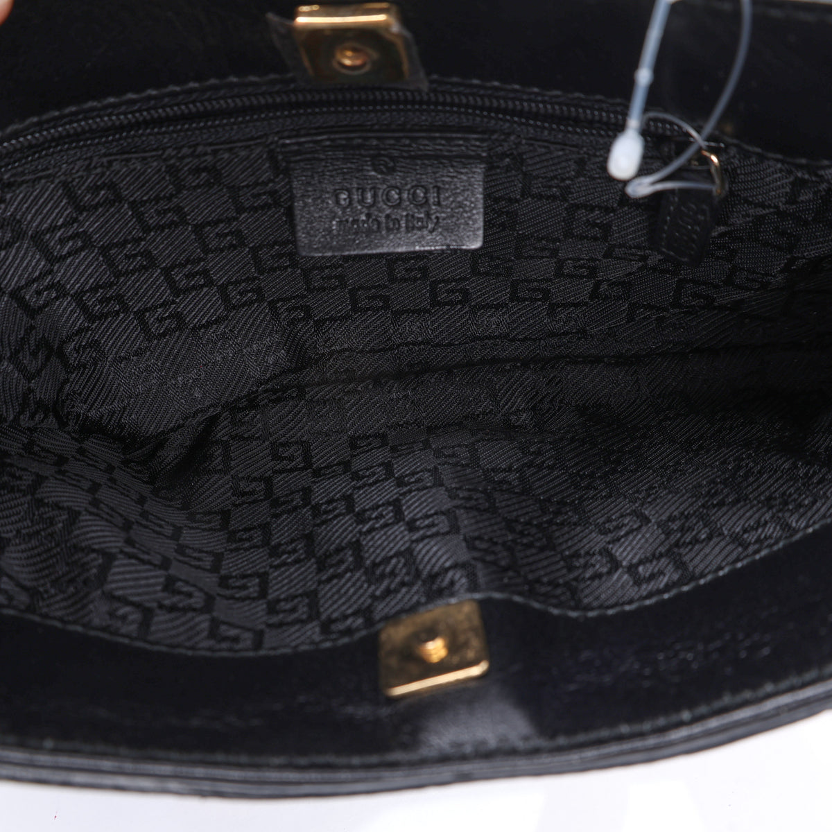 Gucci Black Suede Tiger Head Shoulder Bag interior lining