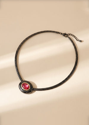 YSL Pink Crystal Black Choker Necklace