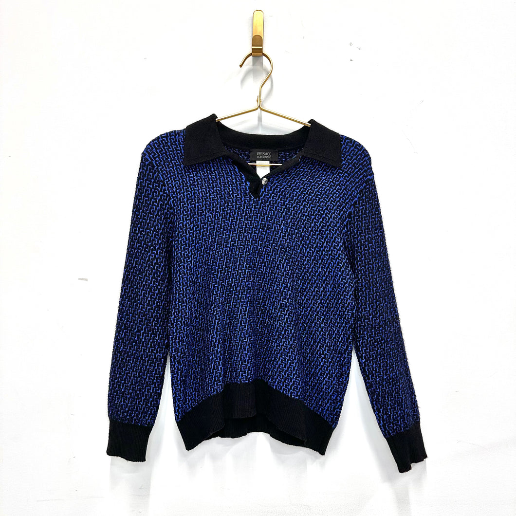 Versace Black and Blue Collared Sweater