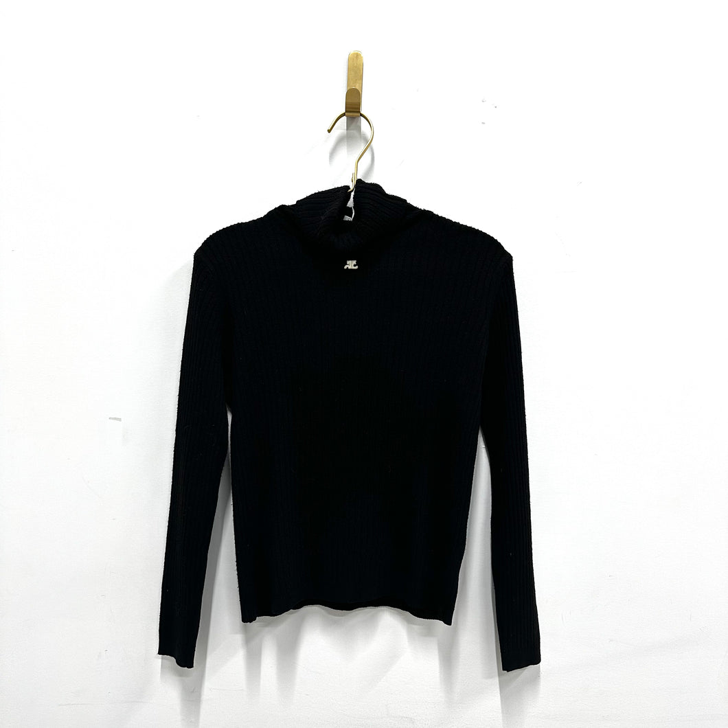 Courreges Black Ribbed Turtleneck Sweater